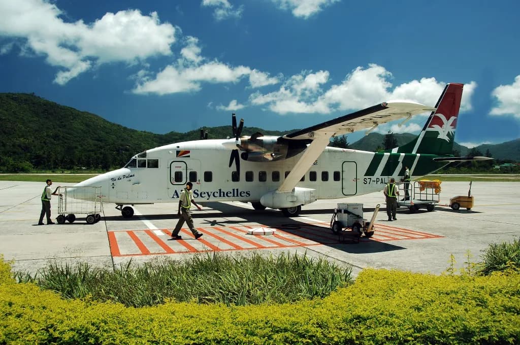 Panorama infrastruktury portu Praslin Island Airport