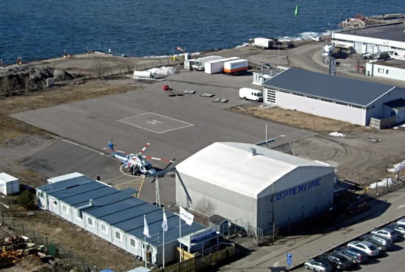 Panorama infrastruktury portu Hernesaari Heliport