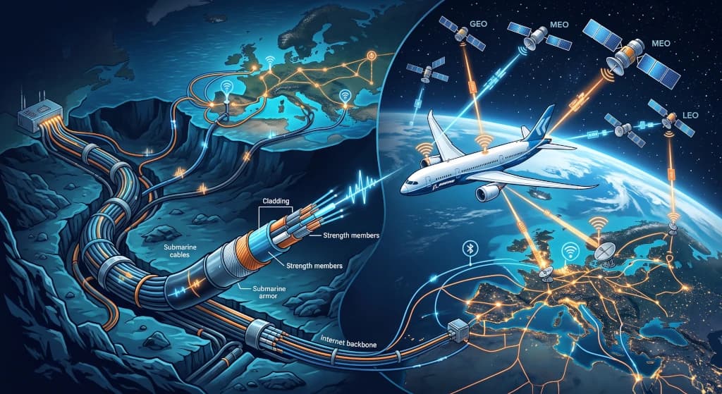 Niewidzialna infrastruktura: Jak kable podmorskie i satelity łączą samoloty ze światem